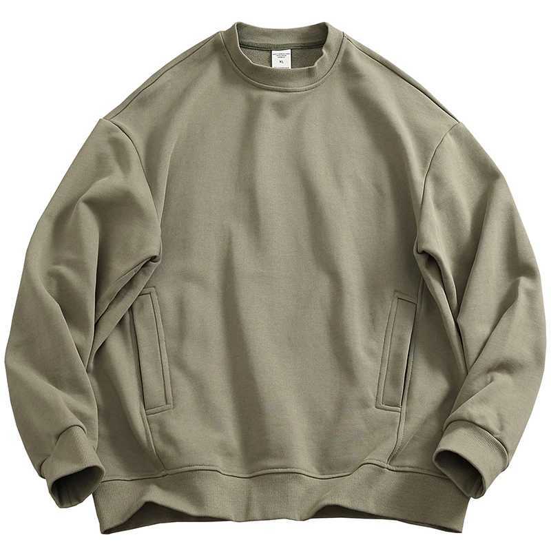 Side Pockets Mens American Casual 500gsm Heavyweight Oversized Round Neck Sweatshirt 100% Cotton Trendy Drop Shoulder Pullover XJ250621