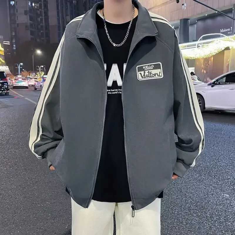 Jacket for mens spring and autumn new stand collar casual teen side stripes windproof loose student fashion jacket XJ250621