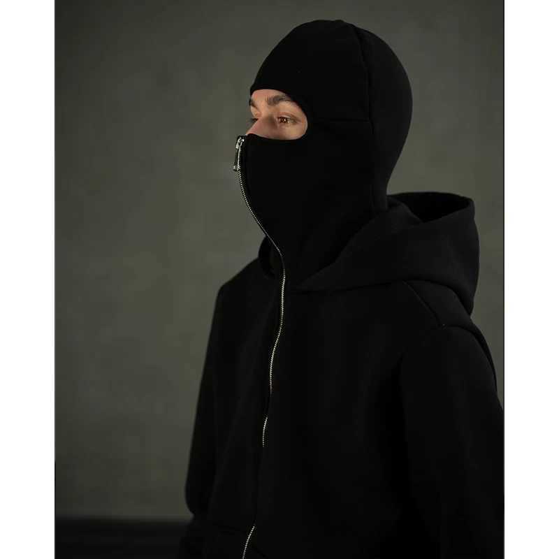 Mens Double Hat Mask Zipper Design Winter Windproof Hoodie Sports Jacket Outdoor Activities Hiking Travel Running Sweatshirt XJ250621