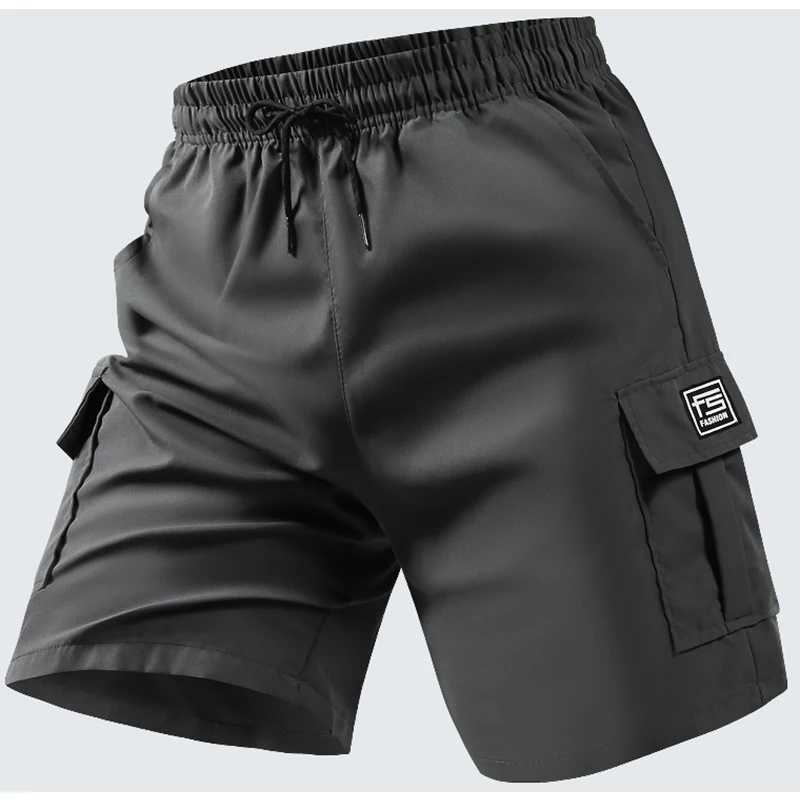 Mens Summer Utility Shorts Versatile Casual Wear with Multi-Pockets Elastic Waist for Hiking Daily Use Cargo Shorts W250705