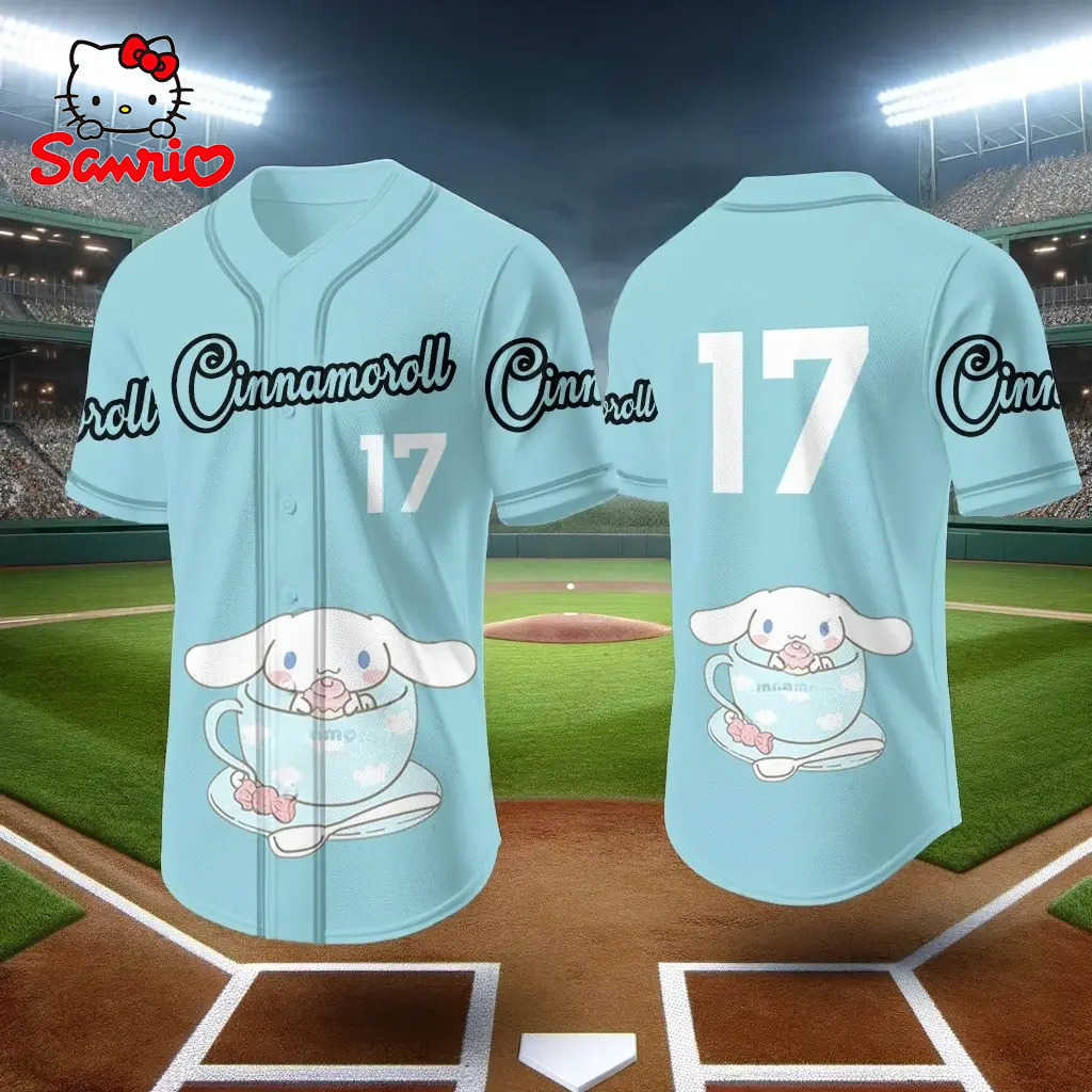 Sanrio 2024 New Baseball Jersey Cute Cinnamoroll Printed Kids Adults Fashion Cartoon Buttons Baseball Uniform Kids Tops Clothingw250621