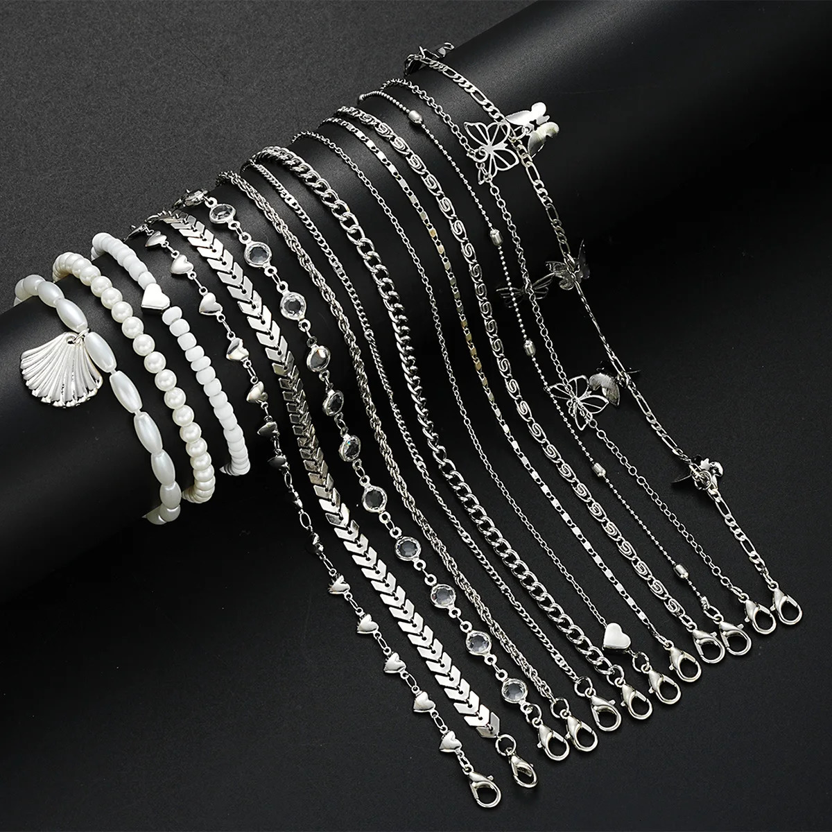 15 Pcs Bohemian Heart Bead Chain Anklet Set for Women Summer Beach Minimalist Crystal Pearl Bracelet Vacation Holiday Jewelry 250617
