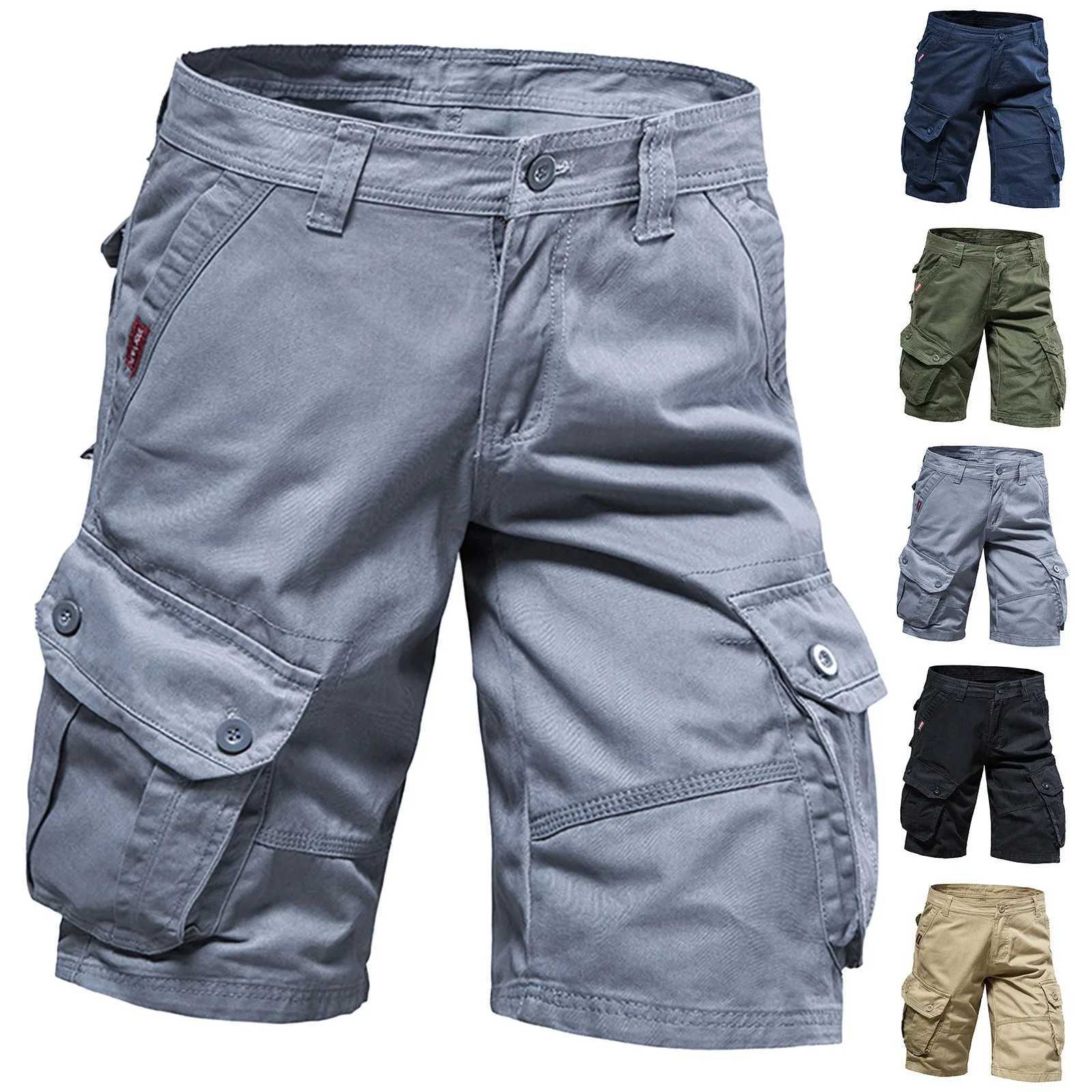 Summer Men Cargo Shorts Man Beach Jogger Outdoor Multi Pocket Short Pants Male Loose Bermuda Solid Vintage Classic Shorts W250621