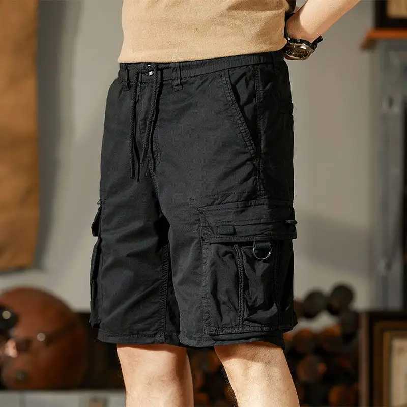 With Pockets Mens Short Pants Elastic Waist Mens Cotton Cargo Shorts Harajuku Loose Big and Tall Vintage Wide Summer Casual Y2k W250621