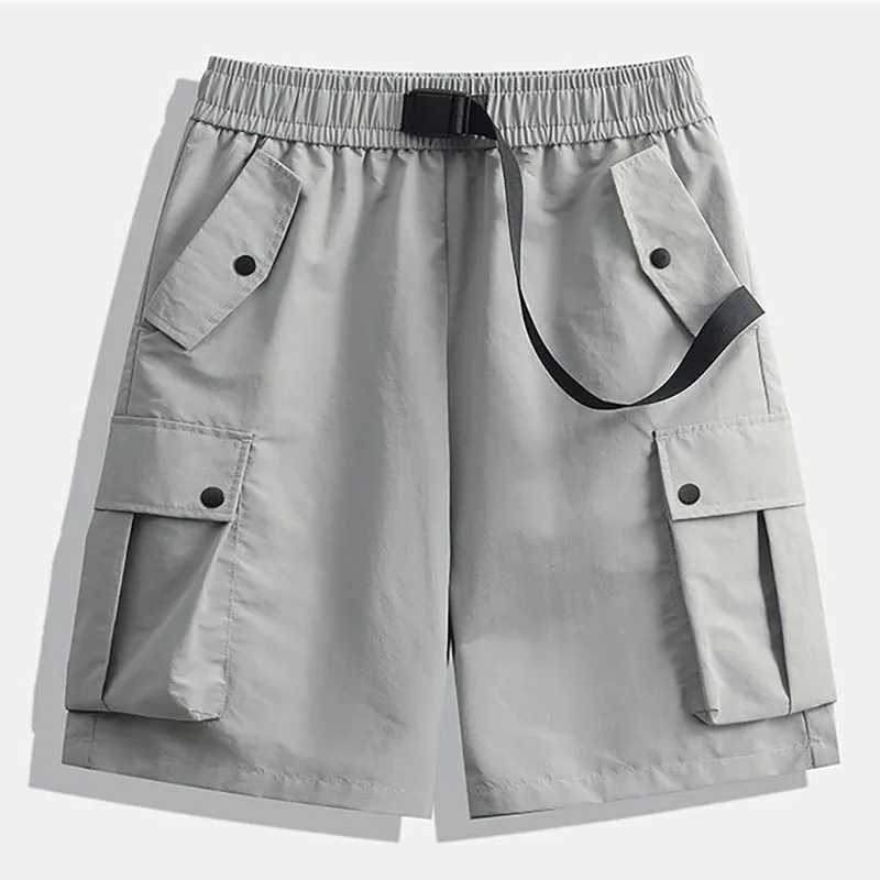 Fashion Elastic Spliced Button Pockets Casual Shorts Mens Clothing 2025 Summer New Loose Young Style High Waist Cargo Shorts W250621