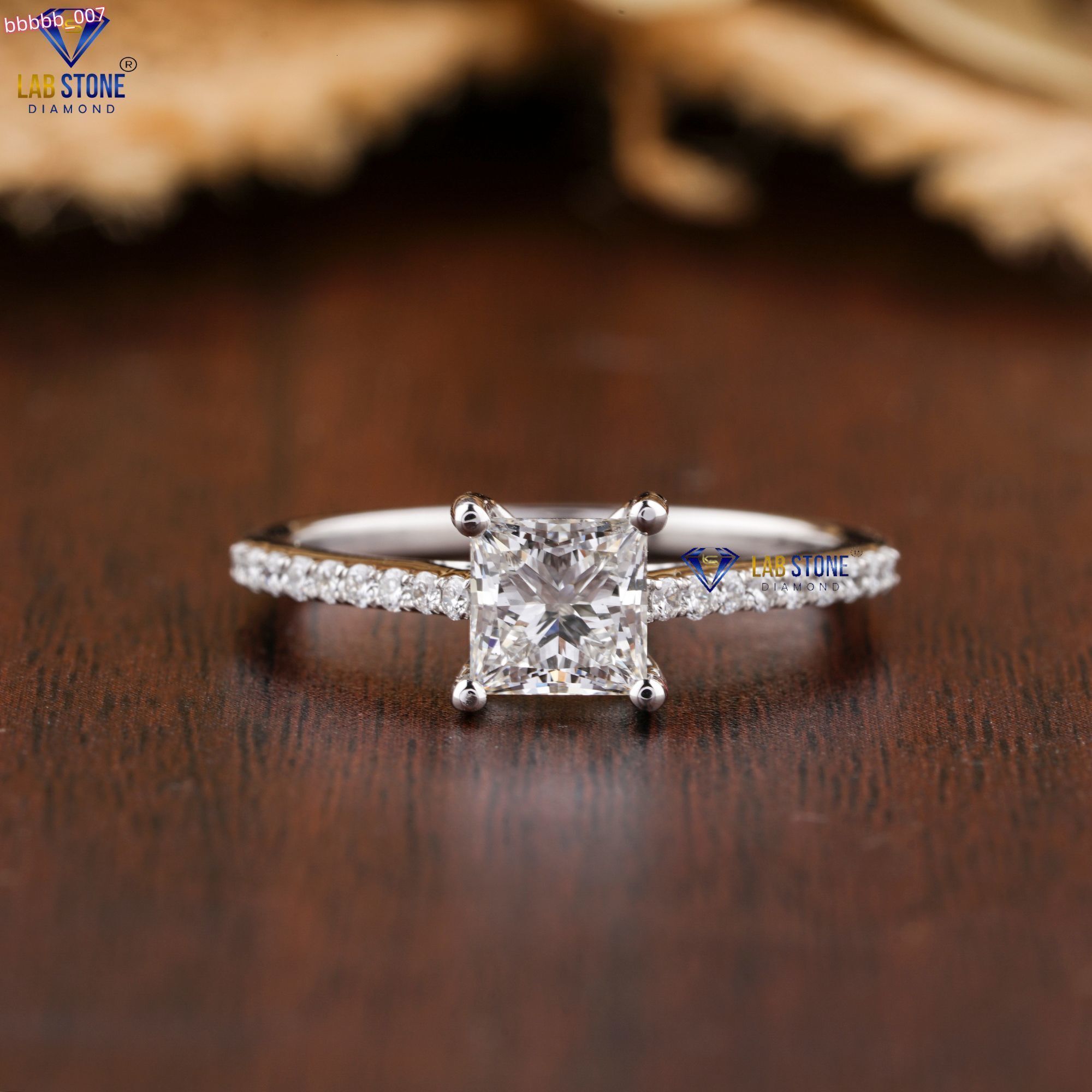 1.21 TDW Princess Round Brilliant Cut Diamond Ring 18k White Gold |Pave Setting |Cvd/Hpht Diamond Lab Stone