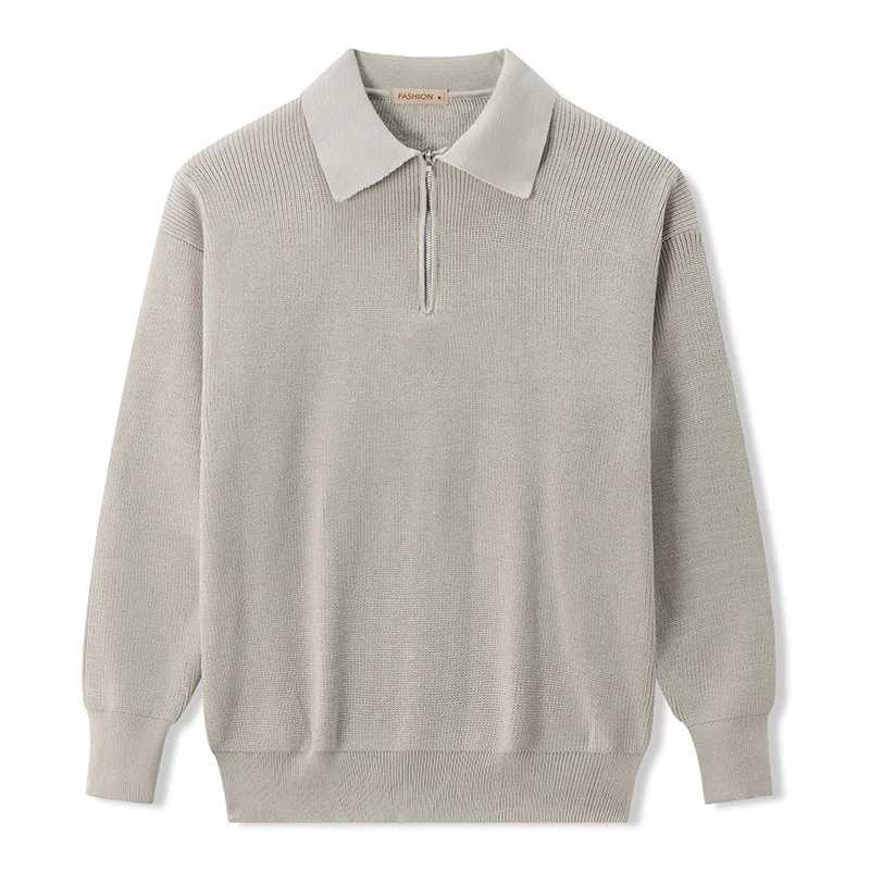 Spring Autumn Mens Turn-Down Collar Pullovers Long Sleeve Knitted Sweater Half Zipper Solid Casual Pullovers Man Loose Knitwear Z250621