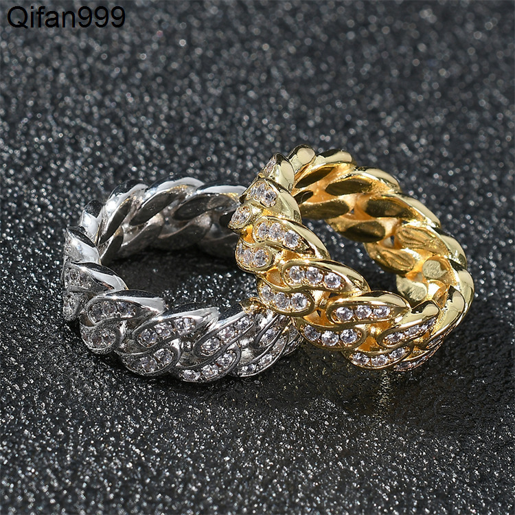 Iced Out Cubic Zirconia Cuban Ring Men Women Gold Plated Miami Cuban Link Chain Ring CZ Diamonds Finger Ring