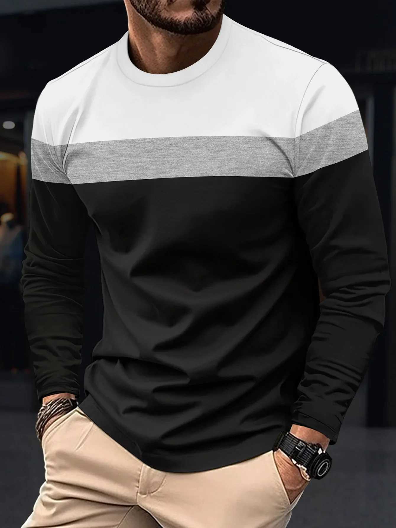 Mens Casual Round Neck T-shirt Breathable Comfortable and Fashionable Long Sleeve T-shirt trendy versatile casual tops XJ250621