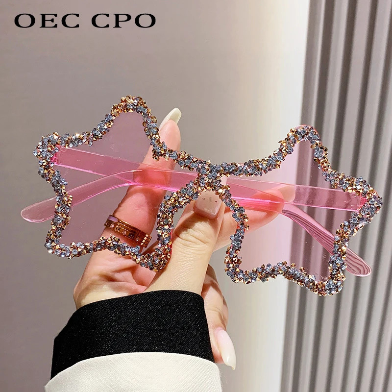 Diamond Star Shape Sunglasse Trends Rhinestone Shiny Sun Glasses Ladies Punk Rimless Style Eyewear gafas de sol 250617