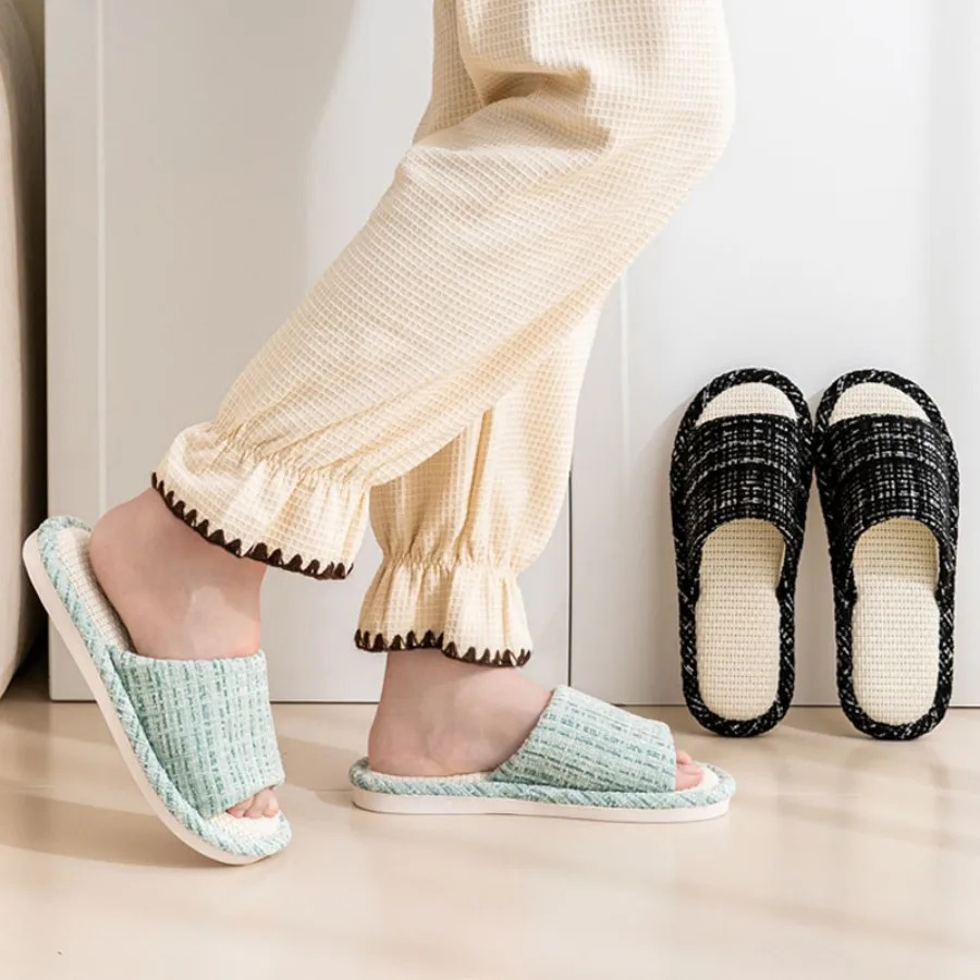 Womens Fashion Home Linen Couple Slippers Breathable Home Shoes Moisture Absorbing Anti slip Cotton Linen Slippers 250617