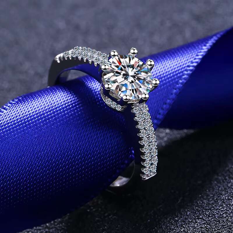 Moissanite S925 silver female ring crown six claws inlaid simple fashion commuting elegant daily versatile ring