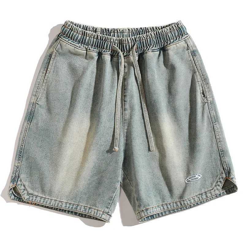 Mens Vintage Washed Cargo Shorts Summer 2025 Embroidered J-Style Loose Fit Drawstring Streetwear W250621