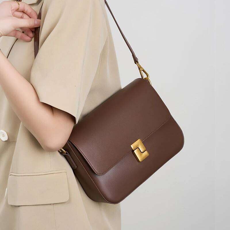 Burminsa Cowhide Genuine Leather Small Shoulder Crossbody Bags For Women 2025 Trend Designer Purse Square Ladies Handbags