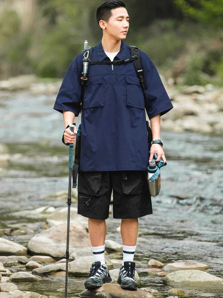 Mens Cargo Shorts Black Loose Quickly Do with Zipper Male Short Pants Nylon Casual Y2k Cotton Wide Clothing Comfortable New In W250621