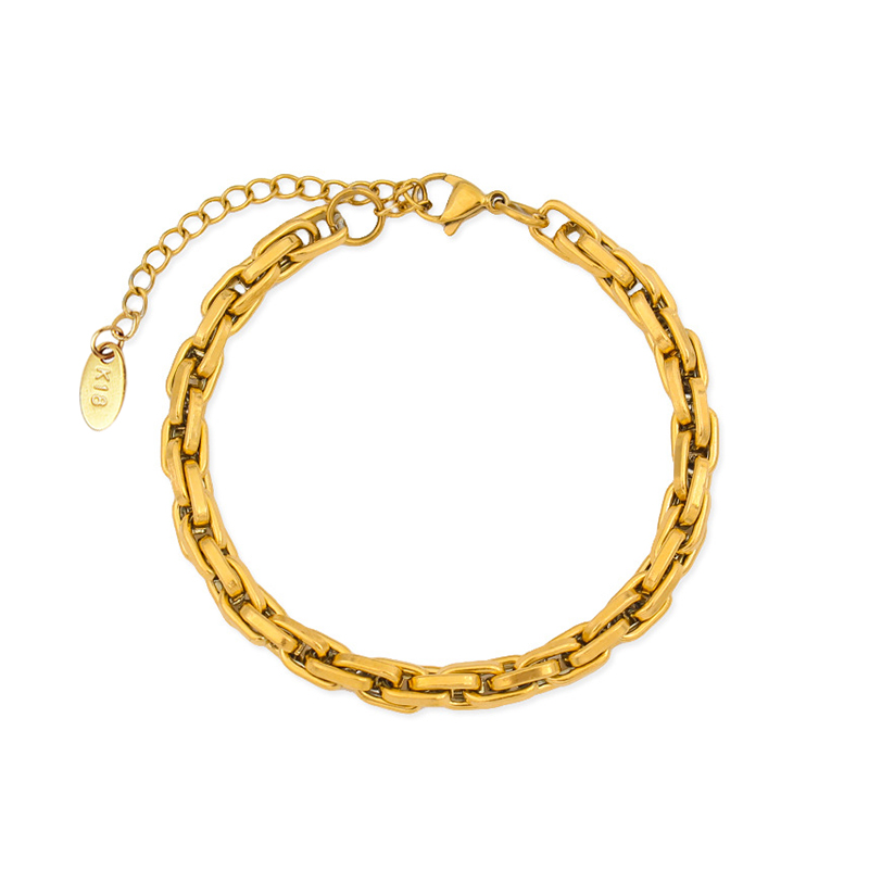 Gold Cuban Link Chain Bracelet for Women, 18K Gold Plated Stainless Steel Adjustable Wristband, Trendy Thick Chain Statement Jewelry