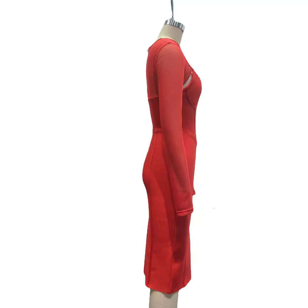 Long Dress Fashion Women S Clothing Celebrity Style Mesh Patchwork Hollow Out Long Sleeve Bandage Party Dress Sexy Long Skirt