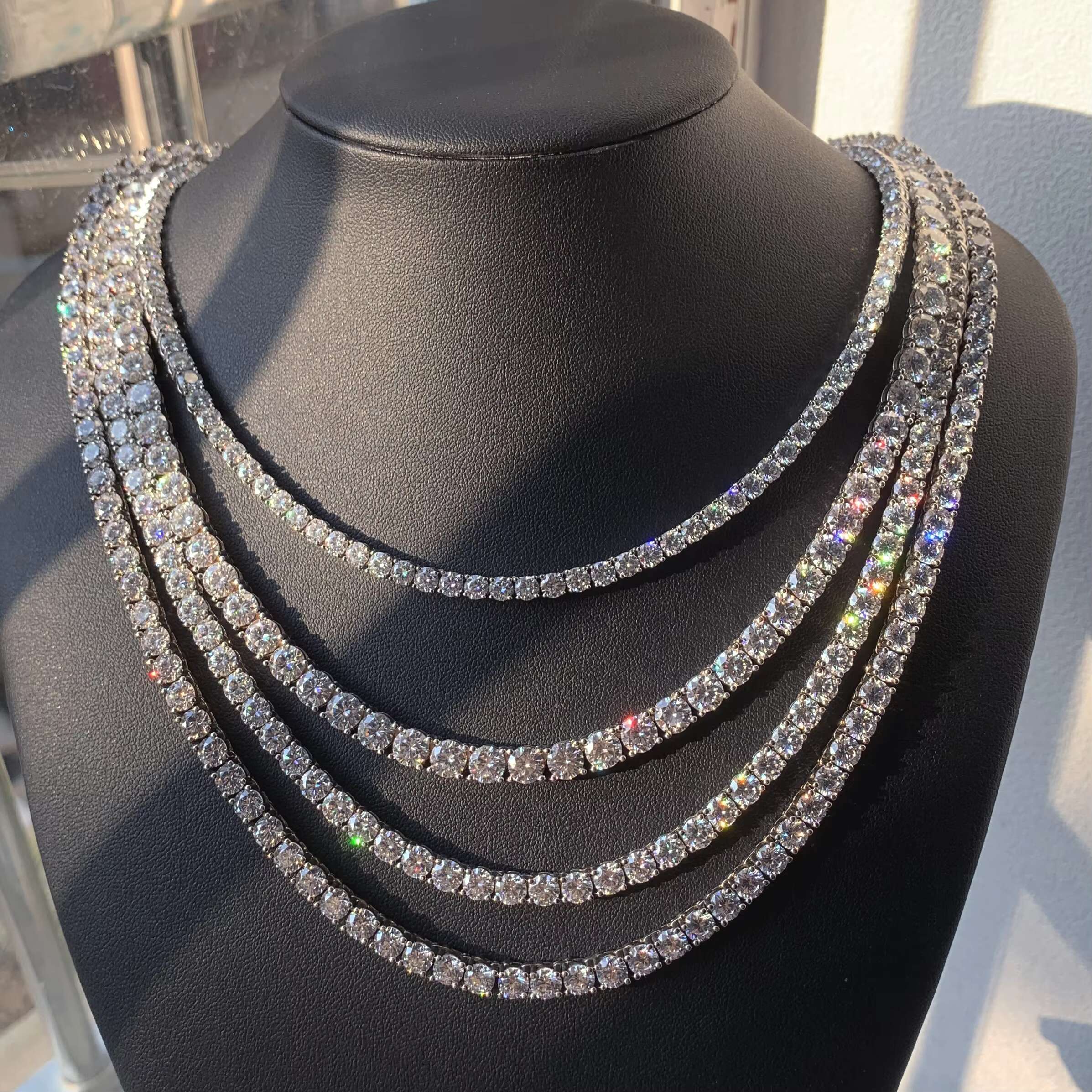 Wholesale New Design 3mm 18inches Tennis Necklace Chains Iced Out Round Cut Sterling Silver Plated Moissanite Tennis Chain