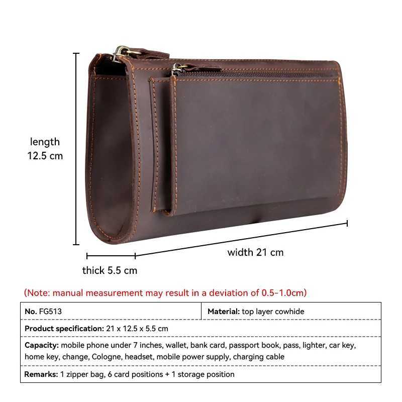 Crazy Horse Leather Men Long Purse Wallet Zipper Wallets Male Clutch Bag with Phone Pocket Business Long Wallet Z250621