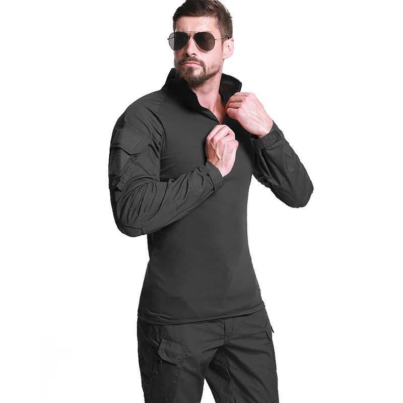 Mens Long Sleeve Combat Shirt 1/4 Zipper Ripstop Cotton Tactical Shirts Navy Blue Camoufalge Airsoft T ShirtsXJ250621
