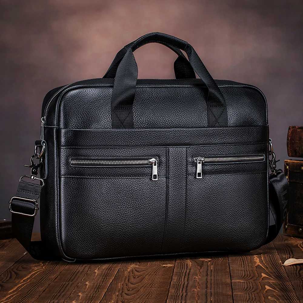 Mens leather briefcase cowhide shoulder crossbody bag large capacity office computer bag multifunctional handbag Z250621