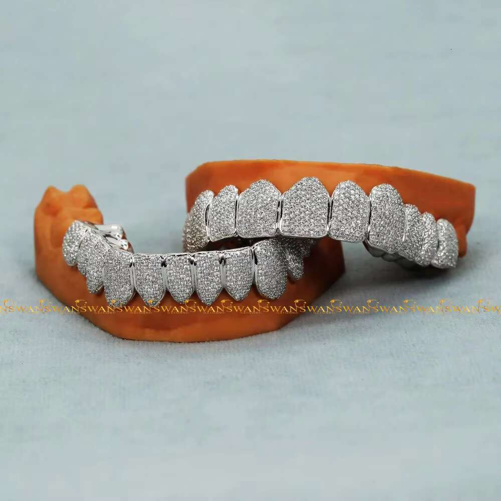 Iced Out Micro Prong Teeth Grillz Moissanite Diamond 925 Sterling Silver for Men Rapper Wholesale Jewelry