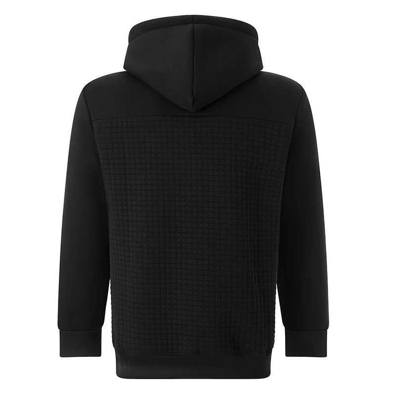 Men Solid Color Hoodie Waffle Kangaroo Pocket Long Sleeve Drop Shoulder Casual Sweatshirt XJ250621