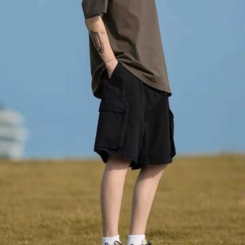 Mens Bermuda Cargo Shorts Elastic Waist Khaki Baggy Wide Loose Multi Pocket Short Pants for Men Harajuku Elegant Designer Cotton W250621