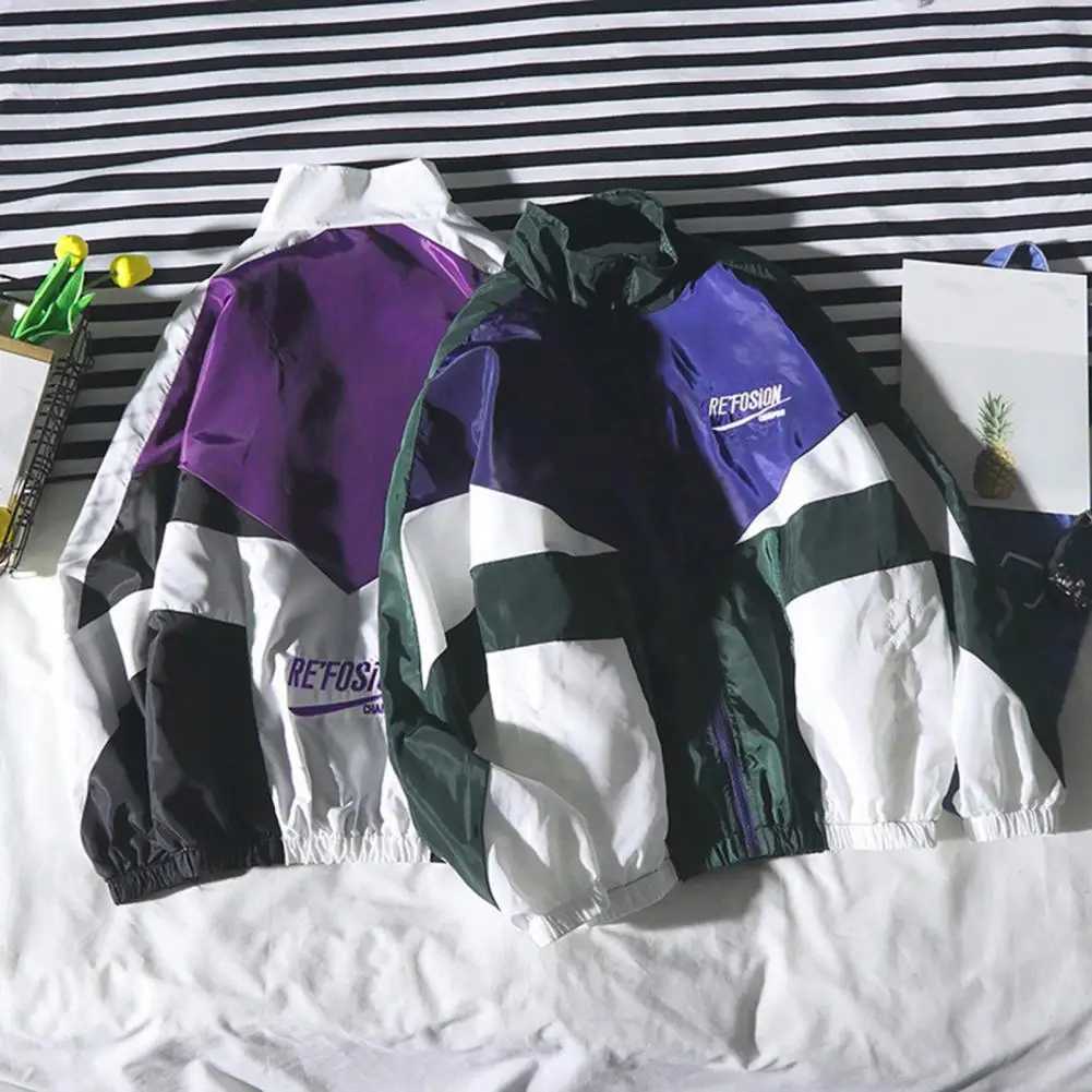 Mens Windbreaker Korean Style Sports Jacket Autumn Zipper Stylish Letters Turndown Collar Coat Windbreaker XJ250621