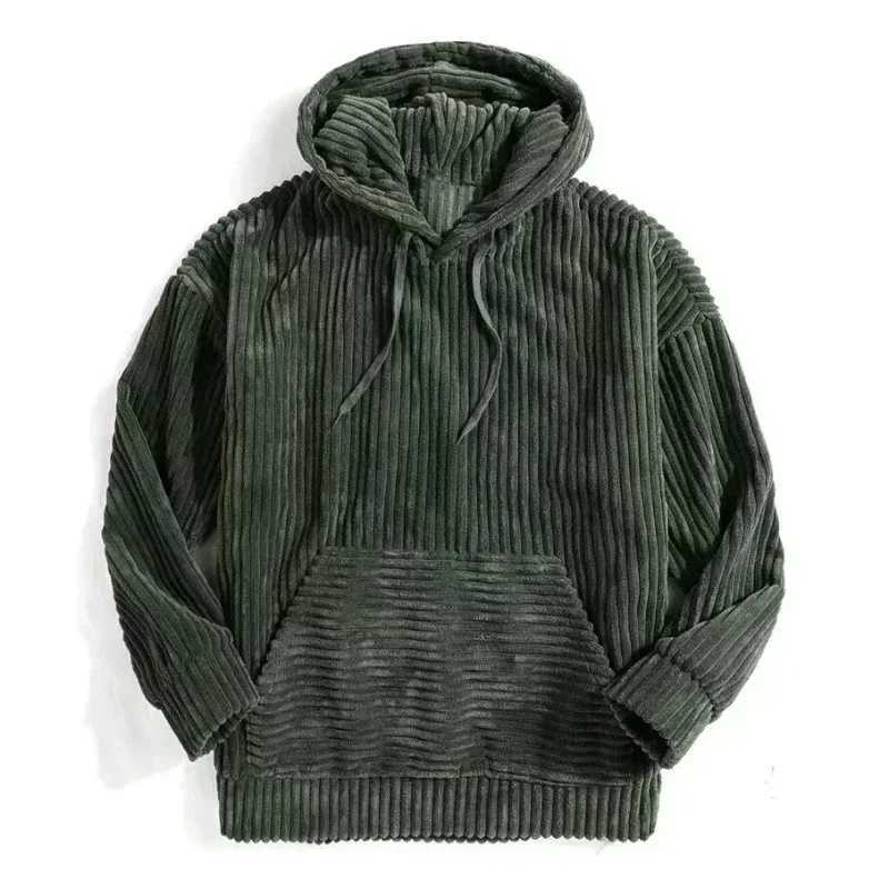 2024 NEW Solid Corduroy Hoodies for Men Autumn Winter Thick Warm Mens Sweatshirts Casual Loose Kangaroo Pocket Hoodies Outerwear XJ250621