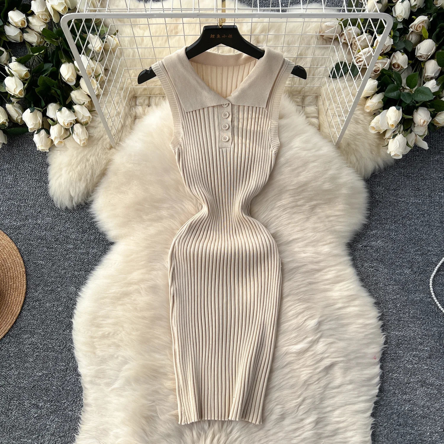 Summer Solid Sleeveless Knit Dress Women Elegant Slim Elastic Stretch Casual Bodycon Party Mini Dresses Outfits 250617