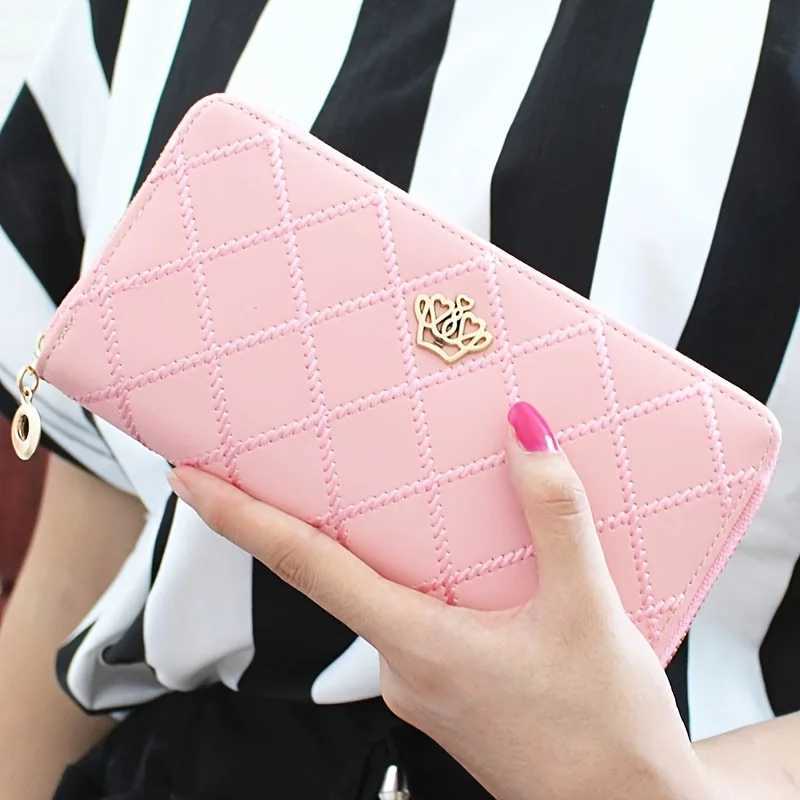 Women Wallet Purses Plaid PU Leather Crown Long Purse Money Coin Pocket Card Holder Zipper Clutch Phone Handbag Z250621