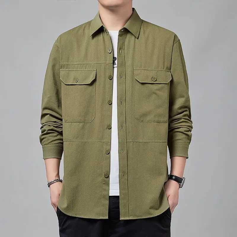 Pure Cotton Safari Style Shirts Coats Men Long Sleeve Casual Harajuku Loose Lapel Spring Autumn Business Pocket All-match Jacket XJ250621