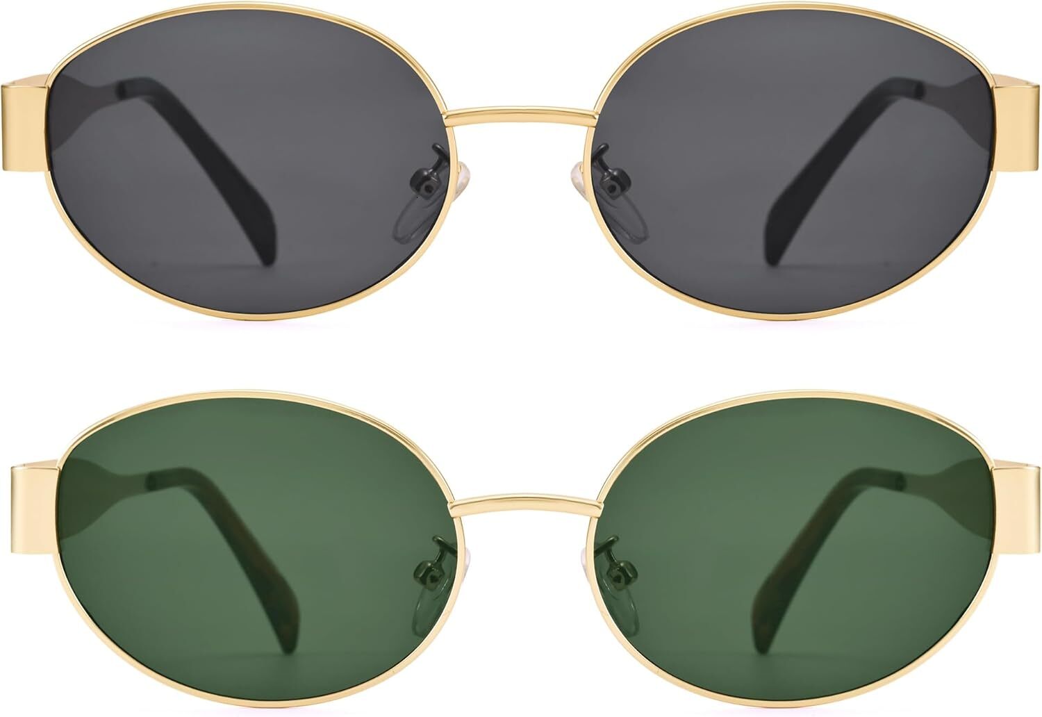 Designer sunglasses Retro Oval Sunglasses for Women Men - Trendy Gold Sun Glasses - Fashion Metal Frame Shades