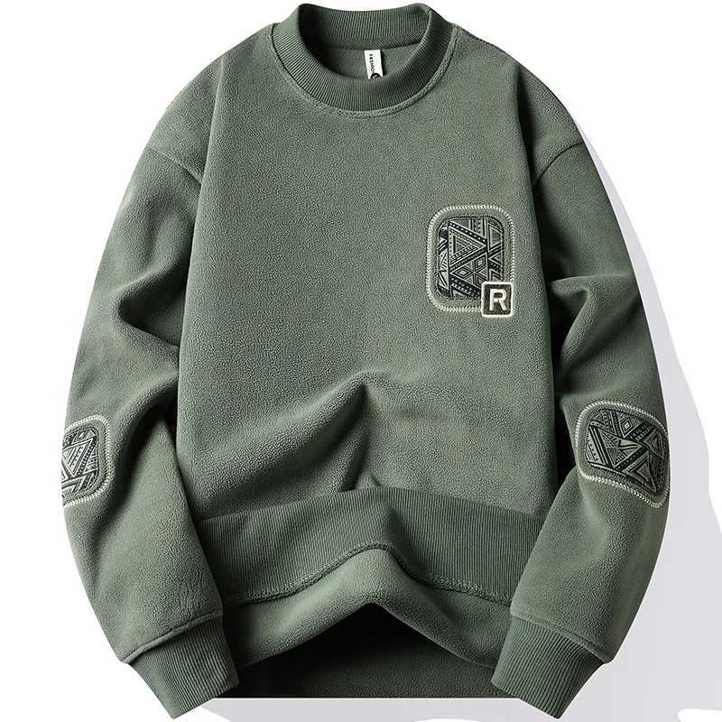 Mens Fashion THiCK Hoodie Embroidery Pullover Fleece Lined Mens Winter CloTHes Elegant Brand White Green Pullovers Z250621