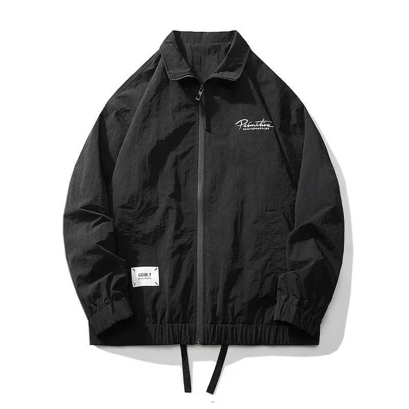 Men Hip Hop Streetwear Jacket Coat Retro Color Green Patchwork Harajuku Jacket Windbreaker Oversized Track Jacket Pocket Autumn XJ250621
