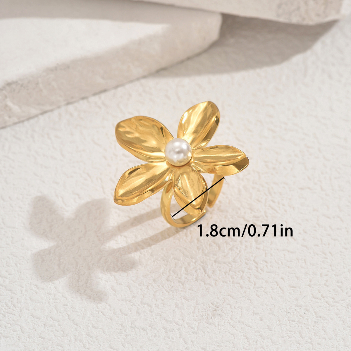 Style Women's Floral Inlaid Pearl Design Hlow Versatile Index Finger Ring