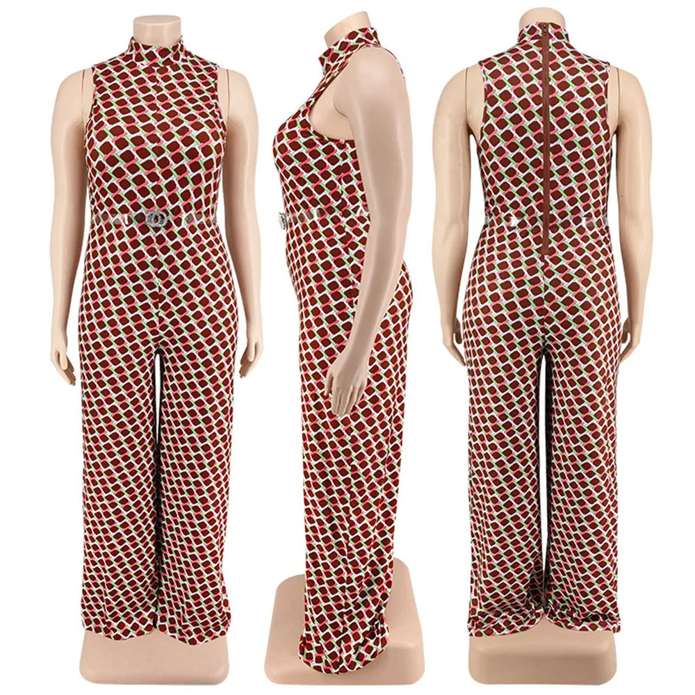 Wmstar Plus Size Women Jumpsuit Summer Clothes Plaid Print with Belt Urban Leisure Shirts Bodysuit Wholesale Drop 250613