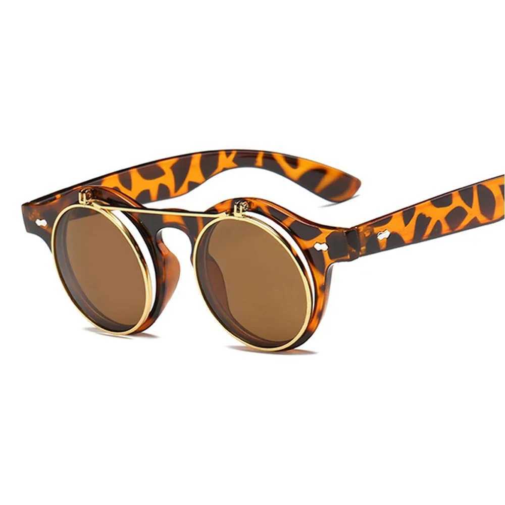 XaYbZc 2025 Fashion Vintage Round SteamPunk Flip Up Sunglasses Classic Double Layer Clamshell Design Sun Glasses Oculos De Sol W250621