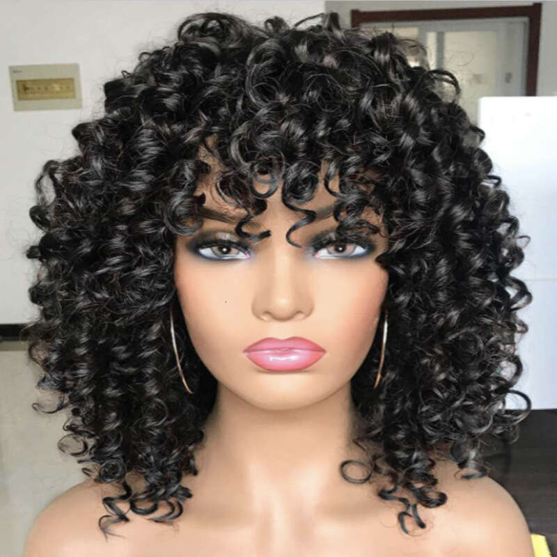 New Style Wig Women's Short With Bangs Small Curly Fluffy Synthetic Hair Cap