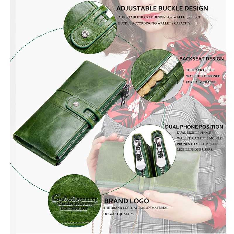 Green Red Clutch Bag Fashion Genuine Leather Women Wallet Female Long Wallets With Card Holder Zipper Coin Purse For iPhone 8 Z250621