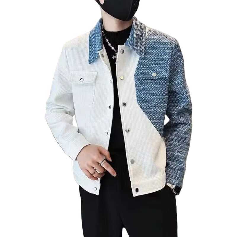 Trendy Mens Jacket Coat Slim Loose Fit Spring Autumn Casual Long Sleeve Flip Collar Color Contrast Spliced Design YouthXJ250621