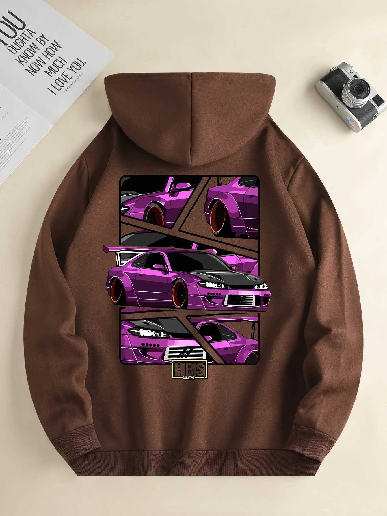 2024 popular mens fashion hooded sweatshirt casual hooded sweatshirt daily drawstring car print kangaroo style front pocket XJ250621