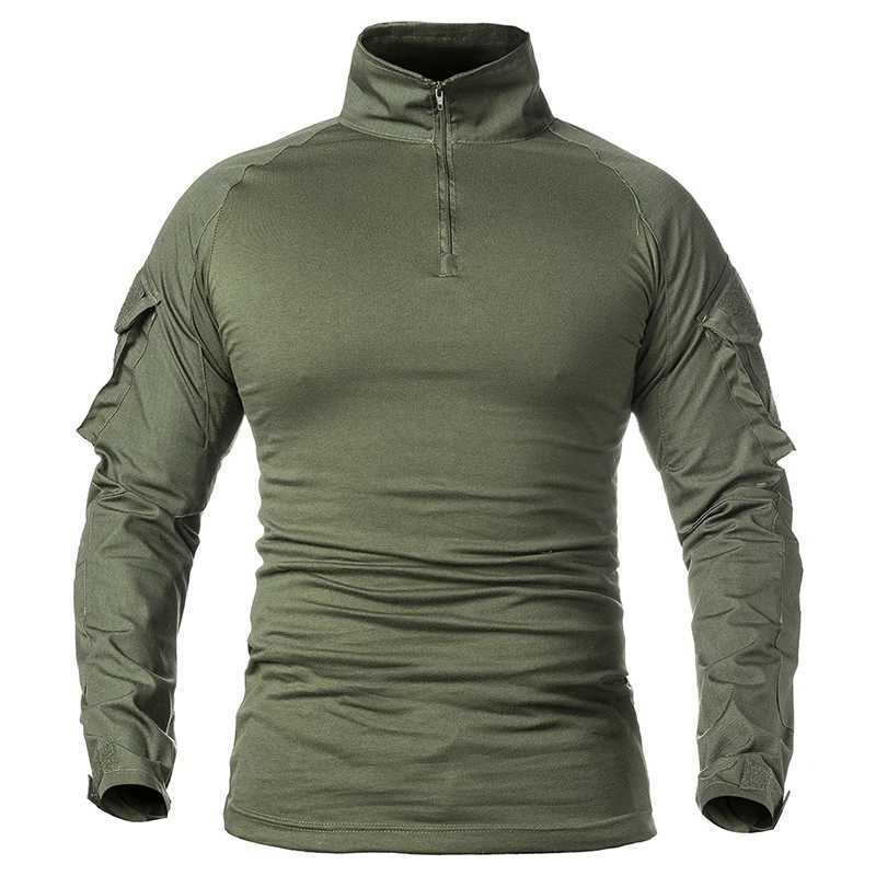 Mens Long Sleeve Combat Shirt 1/4 Zipper Ripstop Cotton Tactical Shirts Navy Blue Camoufalge Airsoft T ShirtsXJ250621