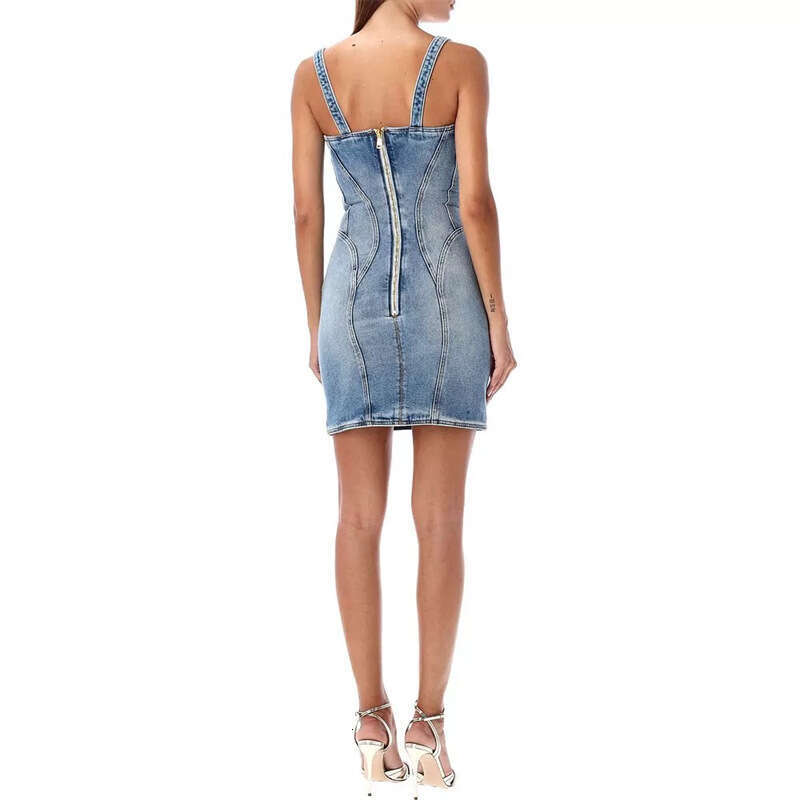 Long Dress Bajia Fashion Qi Wei Celebrity Style Personality Strapless Denim Dress Short Skirt Sexy Long Skirt