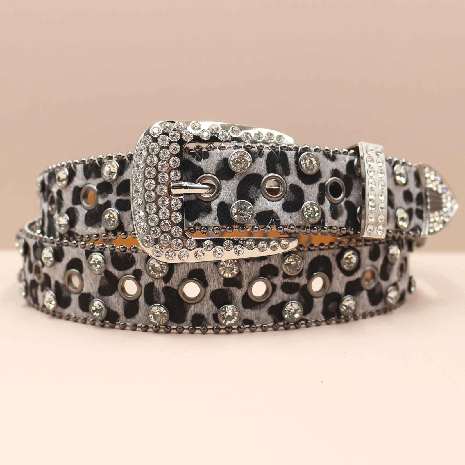 Decorative Womens Belt BB belt Diamond Fashion Western Leopard print Belt Full Diamond Embedding PU Wide 3.3cm Crystal Diamond 250617