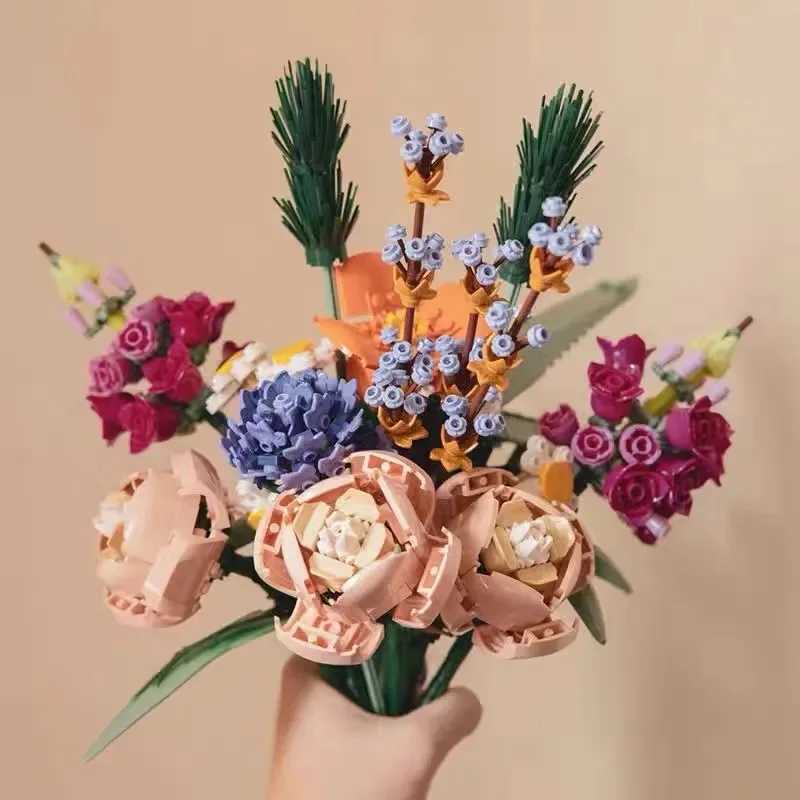 8 Types Bouquet Eternal Flower Roses Orchid Succulents Building Blocks Bonsai Botanic Assemble Bricks Toys Gifts For Girls Kids L250621