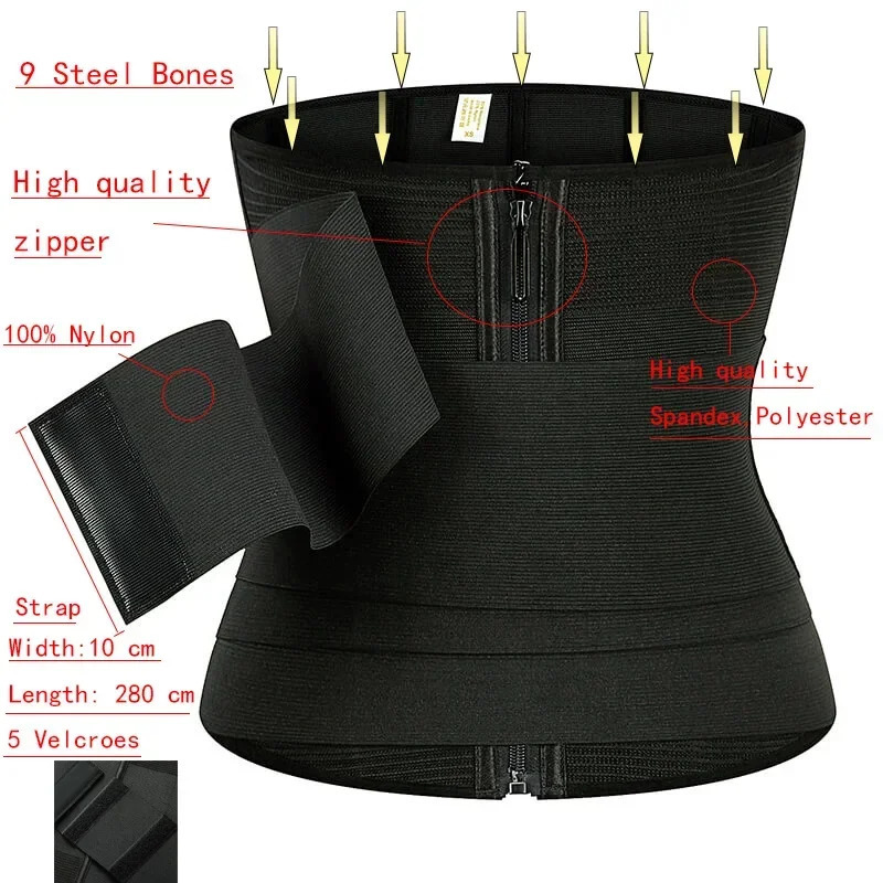 9 Steel Bone Waist trainer body shaper Belt Adjustable Belly Tummy Control Snatch Me Up Wrap Stretch Band Slim Body Shaper Women 250617