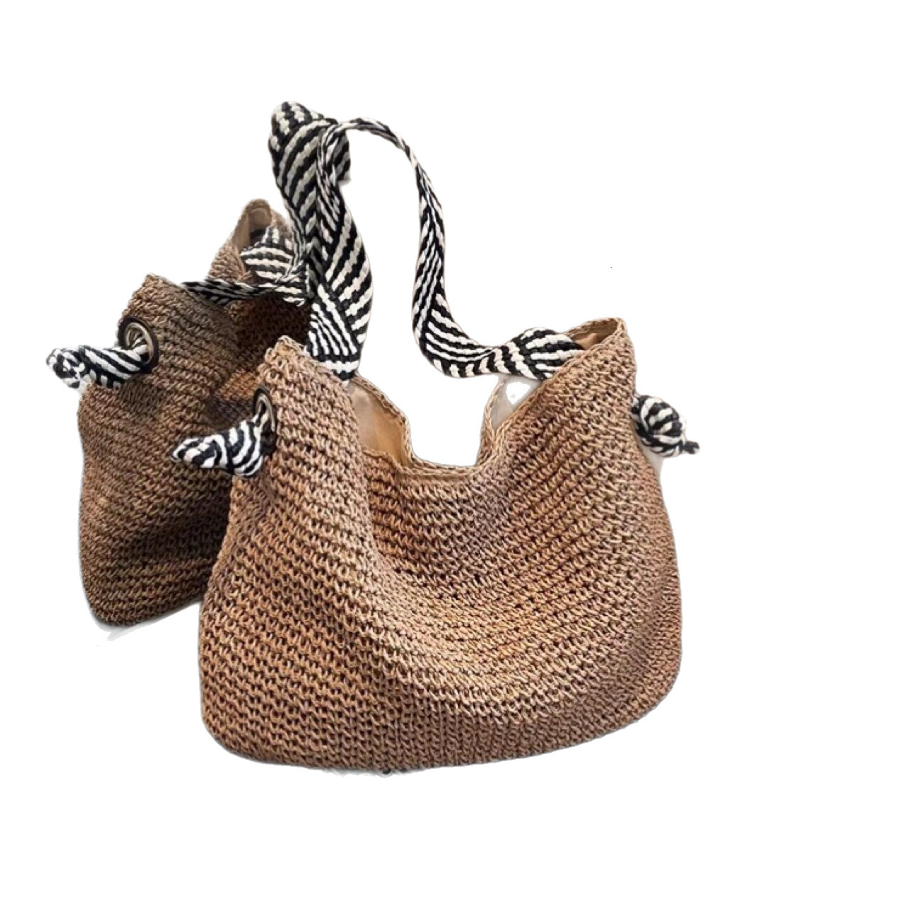 Free shipping designer Navy Style INS Korean Version Simple Casual Single Shoulder Straw Bag Large Capacity Vacation Beach Bucket Bag
