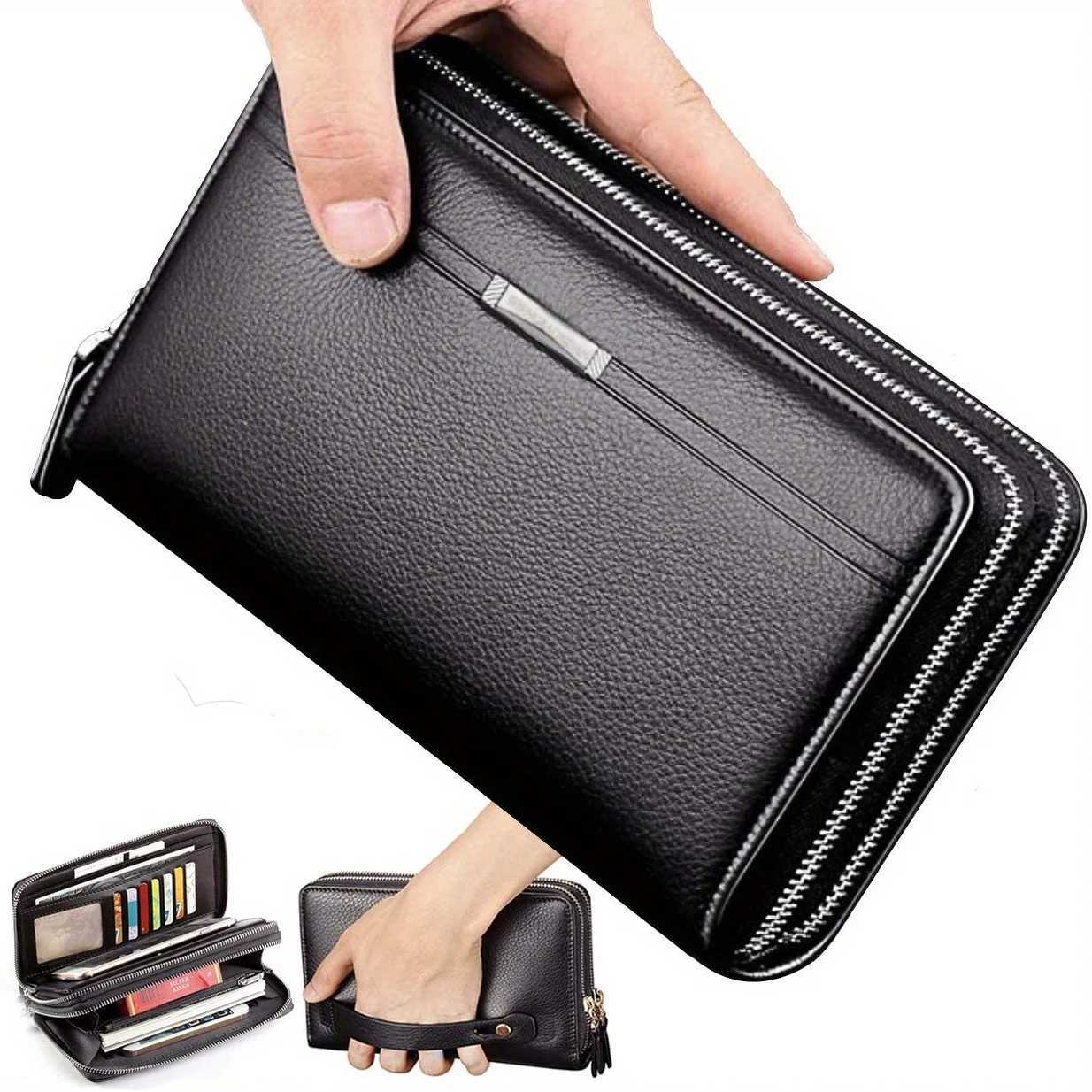 Mens Long PU Leather Clutch Wallet Large Capacity Business Double Zipper Card Holder Cellphone Handbag For Organization Z250621